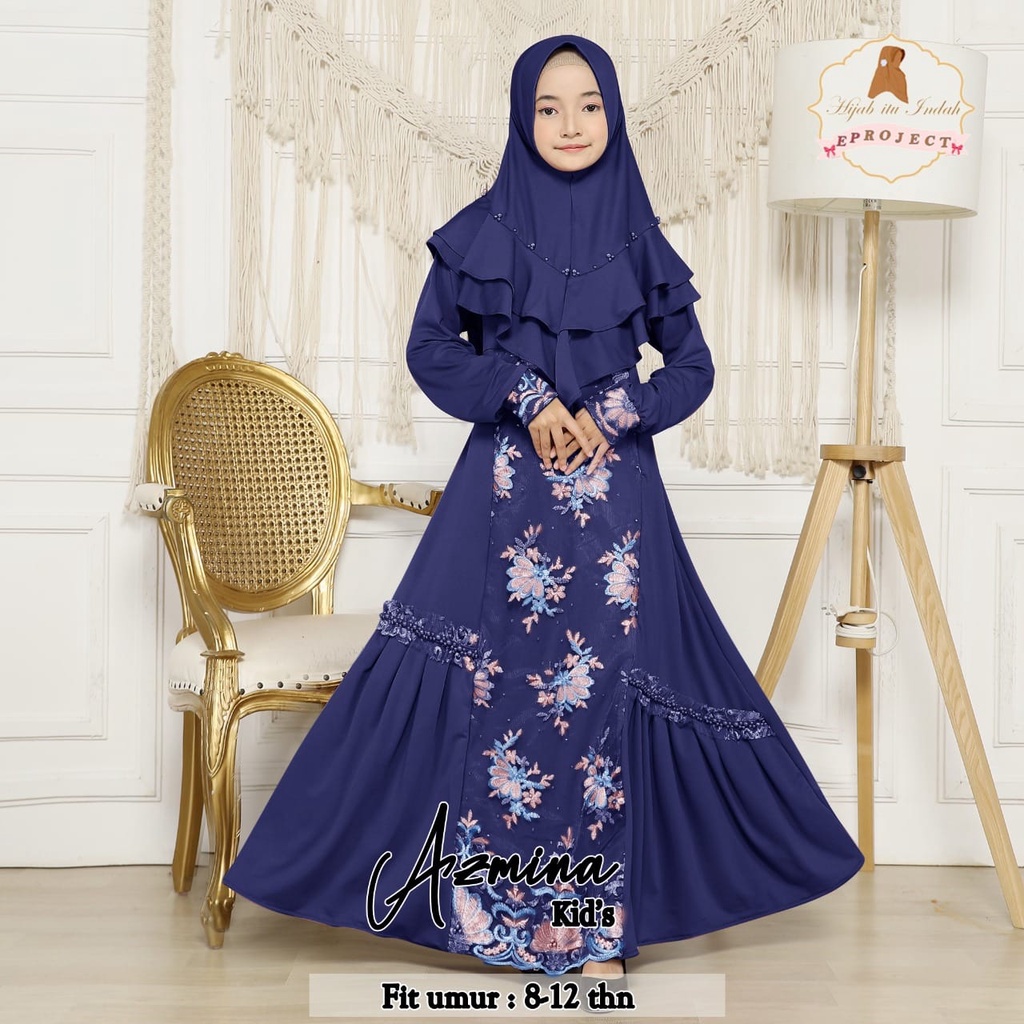 Azmina kids Syari mosscrepe lotus tile baju muslim anak perempuan + bergo