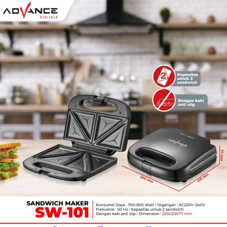 Advance Pemanggang Roti Sandwich 2 Lapis / Sandwich Maker SW 101