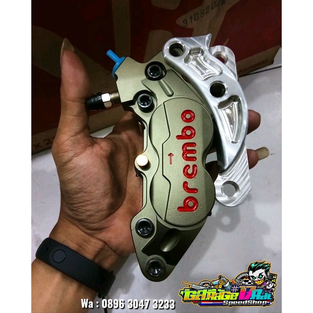 Paketan Kaliper Brembo 4 Piston Big Pot Dan Breaket Tabung Stand
