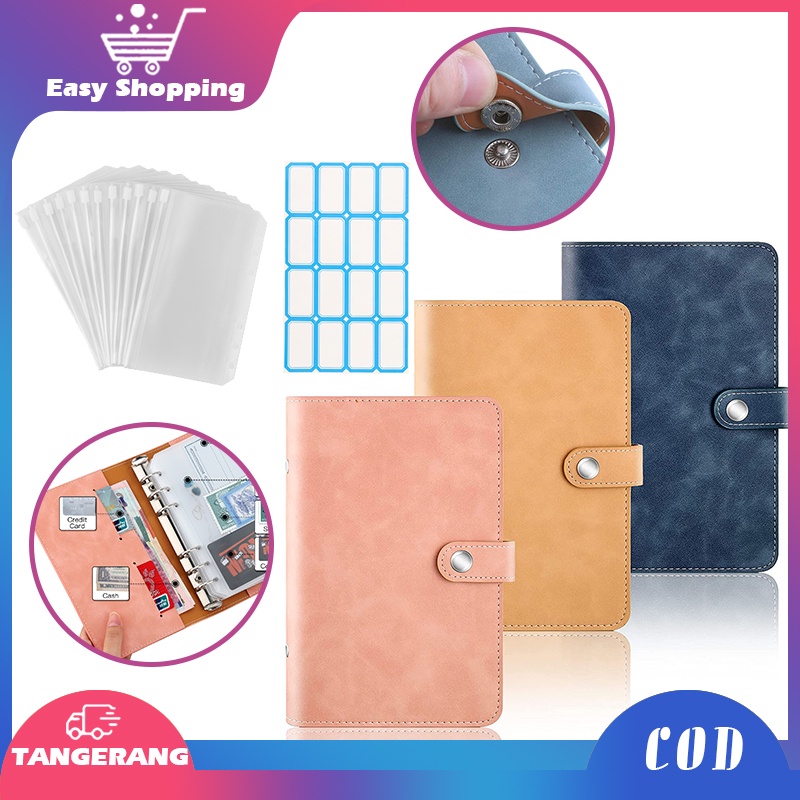 1 Set Binder Budget Planner Portable A6 Cash Envelope Binder PU Leather With 12pcs Zipper Pockets