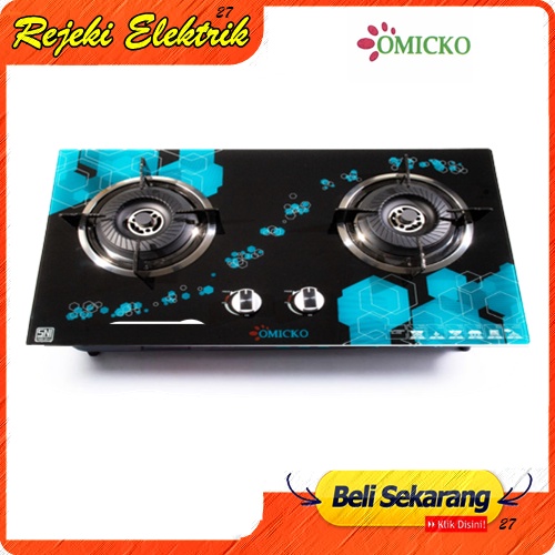 Kompor Gas 2 Tungku OMICKO Tanam kaca tempered glass KT-012 - Full Burner