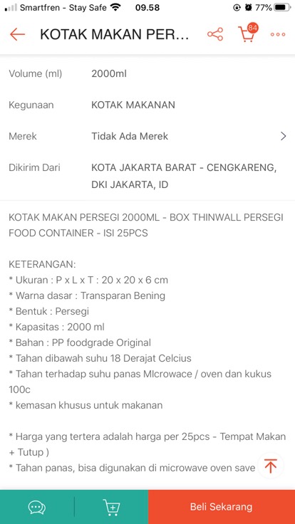 Kotak Makan Persegi 2000ml - Box Thinwall Persegi Food Container - Isi 25pcs