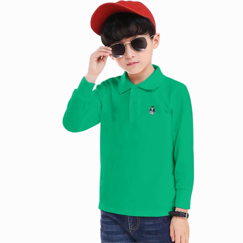 Atasan Baju Kaos Krah Wangky Polo anak Lengan Panjang Usia 7-14 Tahun NT