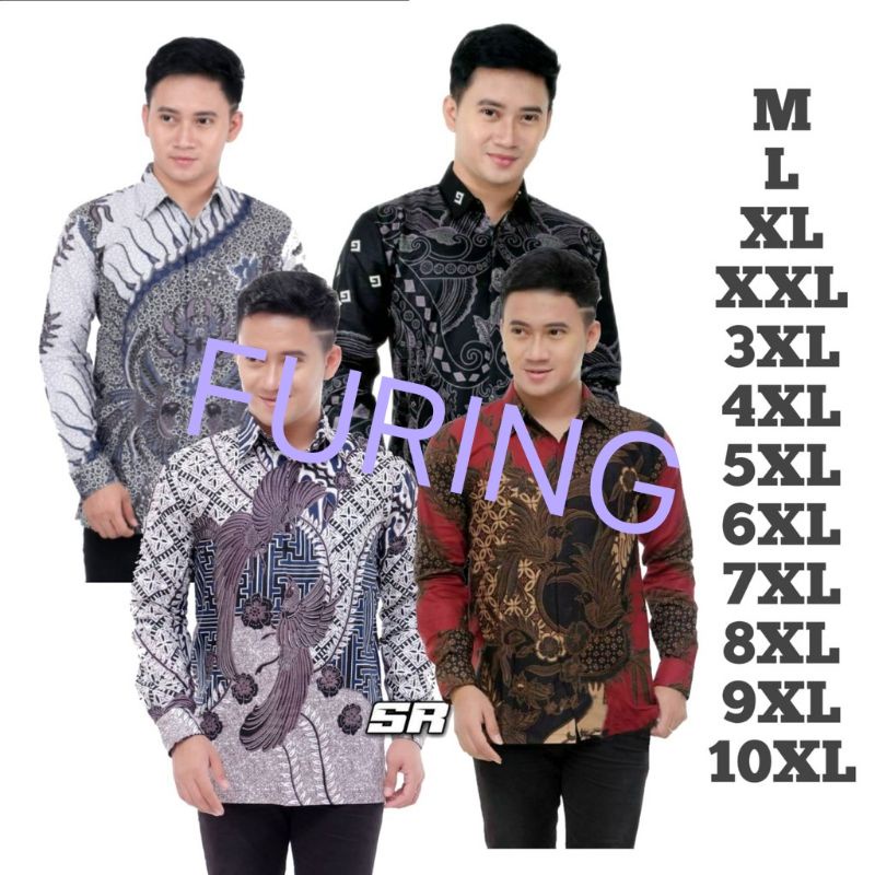 promo atasan  batik FURING Kemeja pria lengan panjang  pakai (iFuring )seze jombo M L XL _10XL