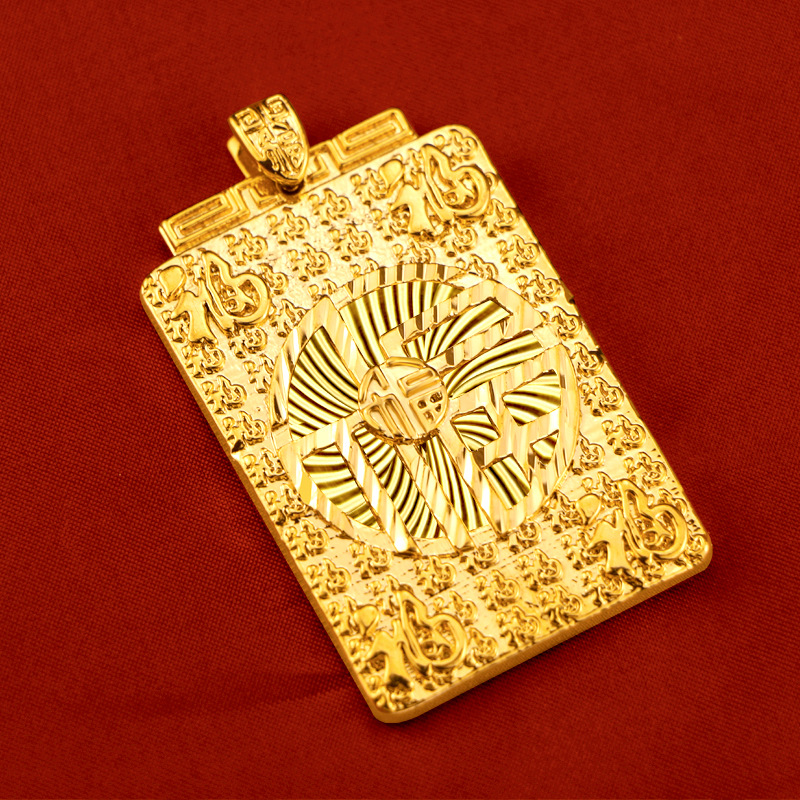 Kalung Rantai Emas Asli Kadar 375 Dengan Liontin Karakter Fu Karakter Eropa Untuk Pria