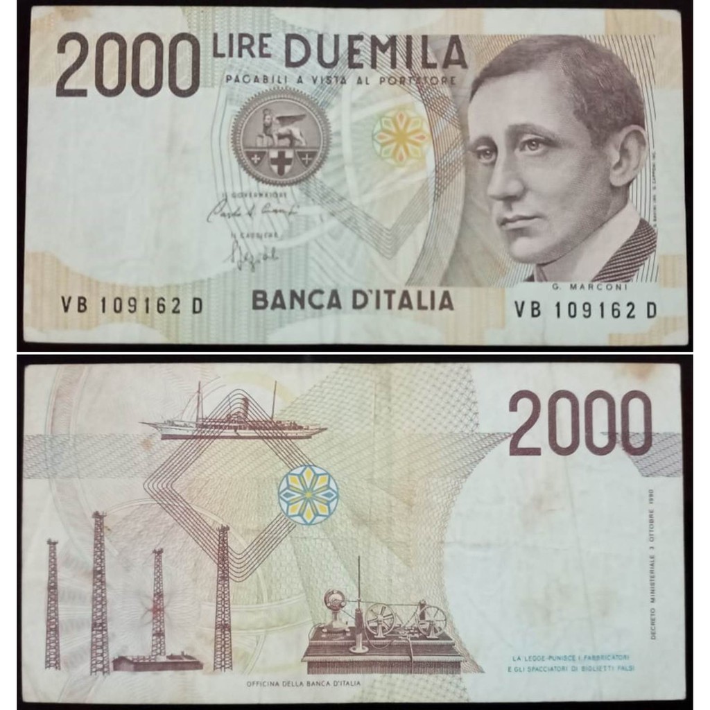 Uang Kuno Italy/ Italia 2000 Lire 1990 VF