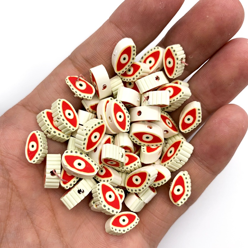 30pcs / lot Mata Iblis Bahan Polymer Clay Ukuran 12x7mm Handmade DIY Untuk Aksesoris Perhiasan