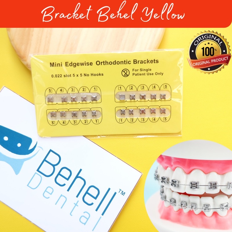 BRACKET BEHEL GIGI METAL AMPLOP YELLOW KUNING ORIGINAL - Kawat Dental Untuk Perbaikan Gigi - Mini Edgewise 0.22 Slot bukan Roth