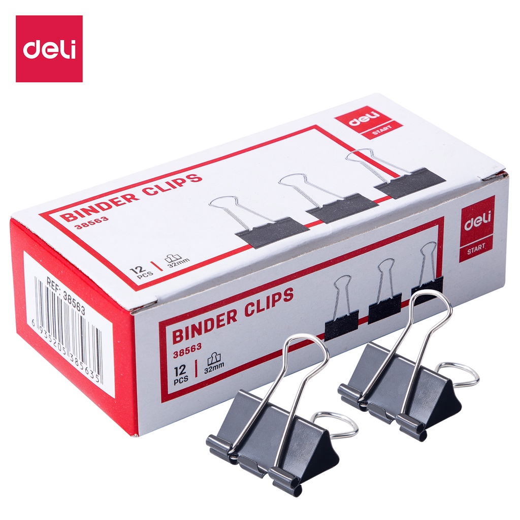 HAPPY TIME DELI BINDER CLIPS KLIP PENJEPIT KERTAS 15/19/32/41/51mm (12 PCS/BOX) BINDER KLIP PERLENGKAPAN KANTOR ALAT TULIS KANTOR SEKOLAH KULIAH E38561/62/63/65/66