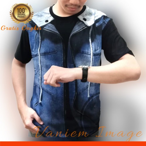 KAOS JAKET DENIM 3D BAJU DISTRO PRIA