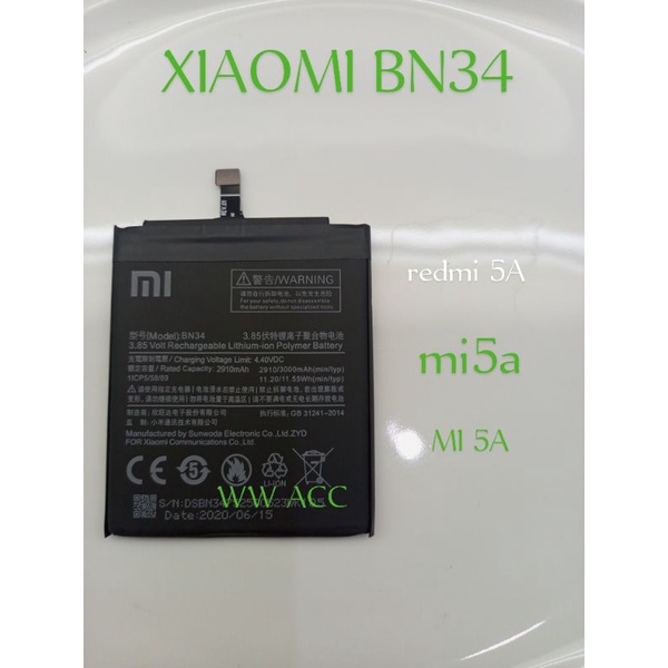 batre baterai Xiaomi BN34 / redmi 5a batre original 100