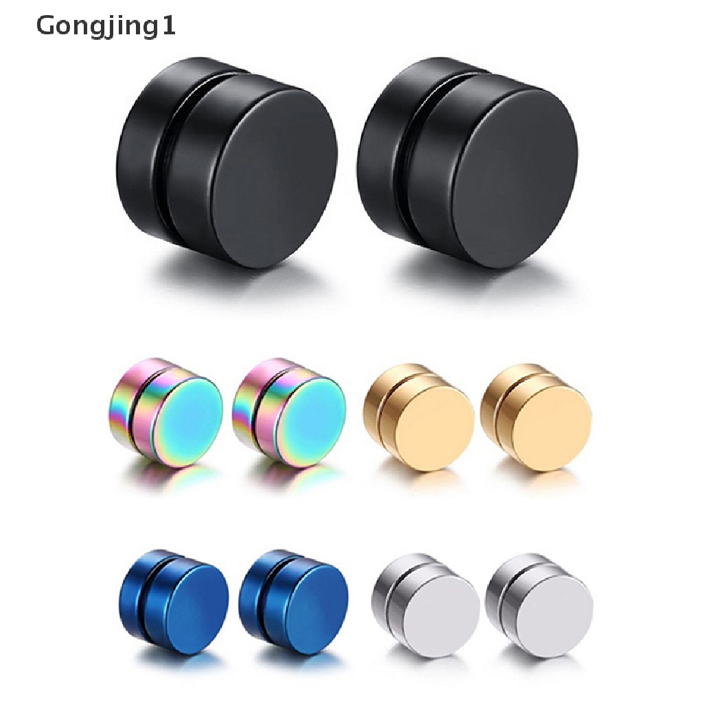 Gongjing1 3pcs / set Anting Magnet Tanpa Tindik Ukuran 6 / 8 / 10mm Gaya Punk Untuk Pria