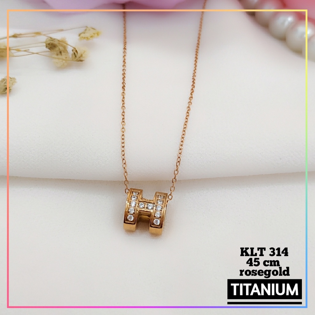 Kalung titanium/stainless steel rantai korea warna rosegold full mata mewah perhiasan anti karat KLT 314