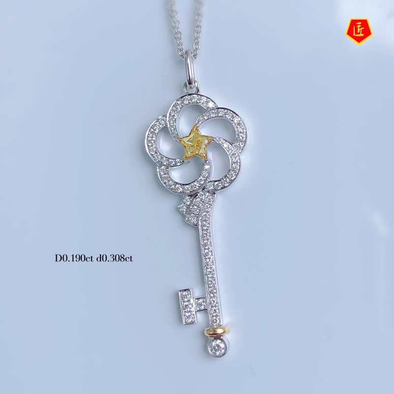 [Ready Stock]Yellow Diamond Key Pendant Necklace Valentine's Day Gift Special-Interest Design