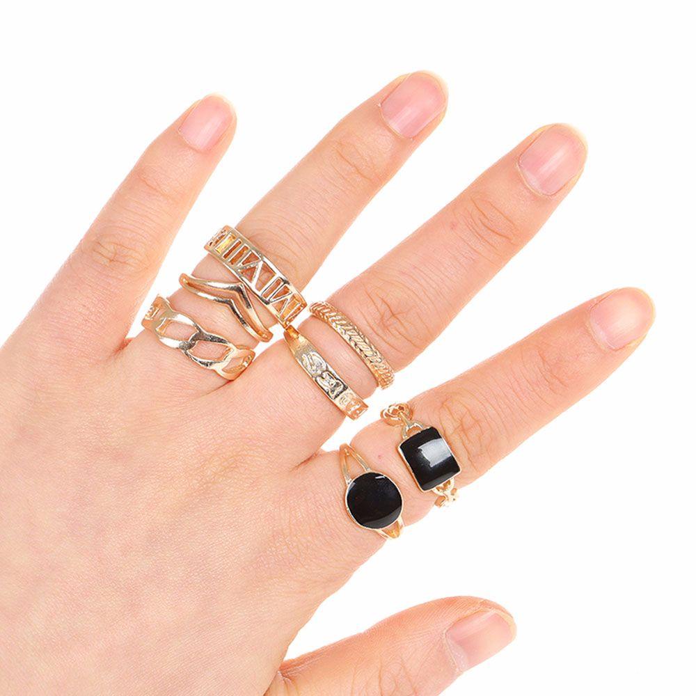 Mxbeauty Rings 7Pcs/set Temperamen Vintage Memutar Pesta Perhiasan Rantai Warna Emas Logam Ekor Cincin