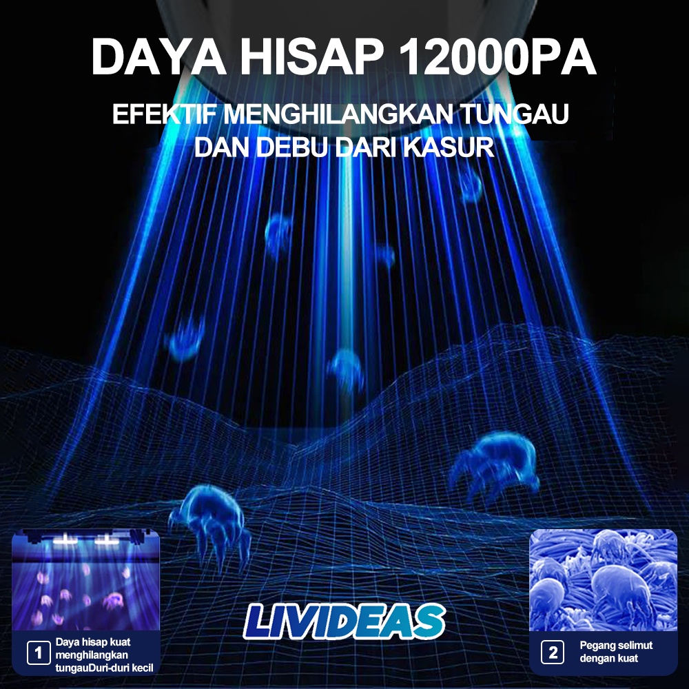 Livideas Vacuum Cleaner 120W Penyedot Debu Mobil Kuat Wet And Dry Cordless Vacuum Cleaner Penghisap Debu USB Rechargeable 5 dalam 1 tip