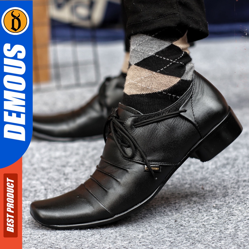 Sepatu Pantofel Pria Sepatu Formal Pria Kulit Asli Tali Sepatu Pantopel Hitam Kerja Kantor DEMOUS ROPETA