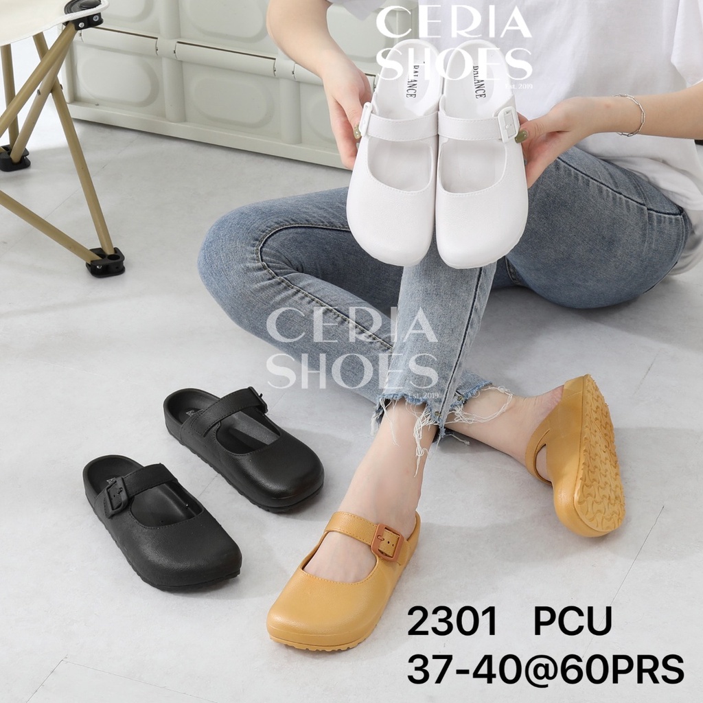 BALANCE Sandal Jelly Loafer Wanita Bahan PVC Halus Empuk Elastis Karet Tebal Non Slip Motif Gesper Sepatu Sendal 2301