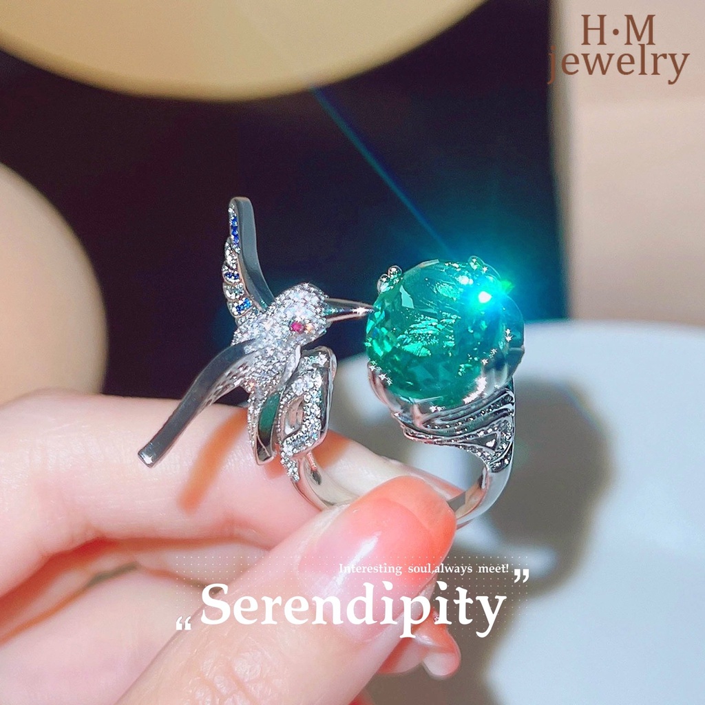 Cincin Desain Burung Kolibri Aquamarine Mewah Harga Terjangkau 2022