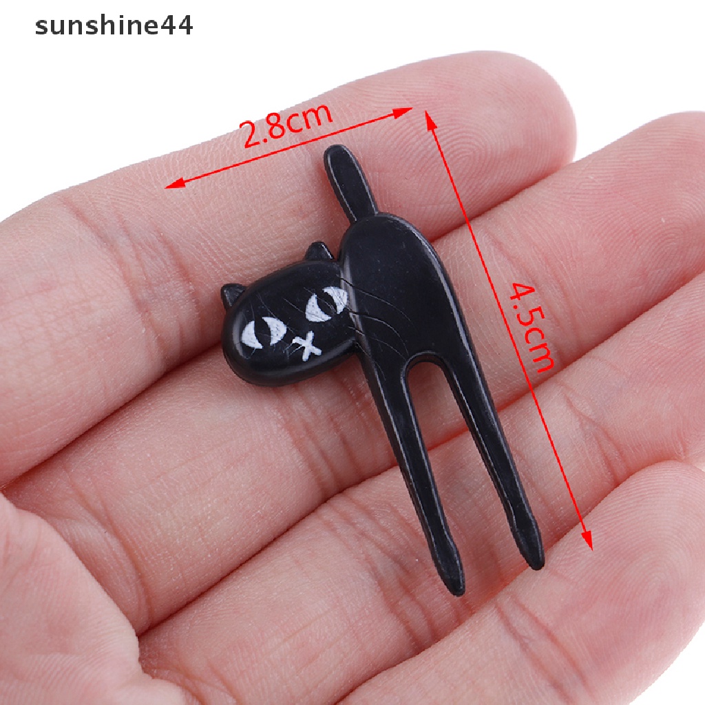 Sunshine 6Pcs Garpu Buah Desain Kucing Hitam Lucu Untuk Dekorasi dessert