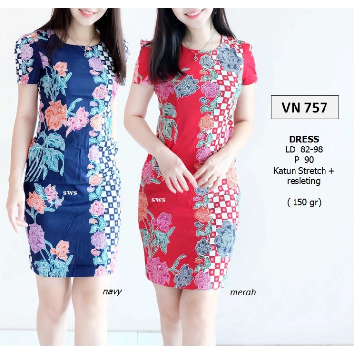 Dress Batik Wanita Modern Midi Bodycon Sepan Strech Bunga Cantik VN757