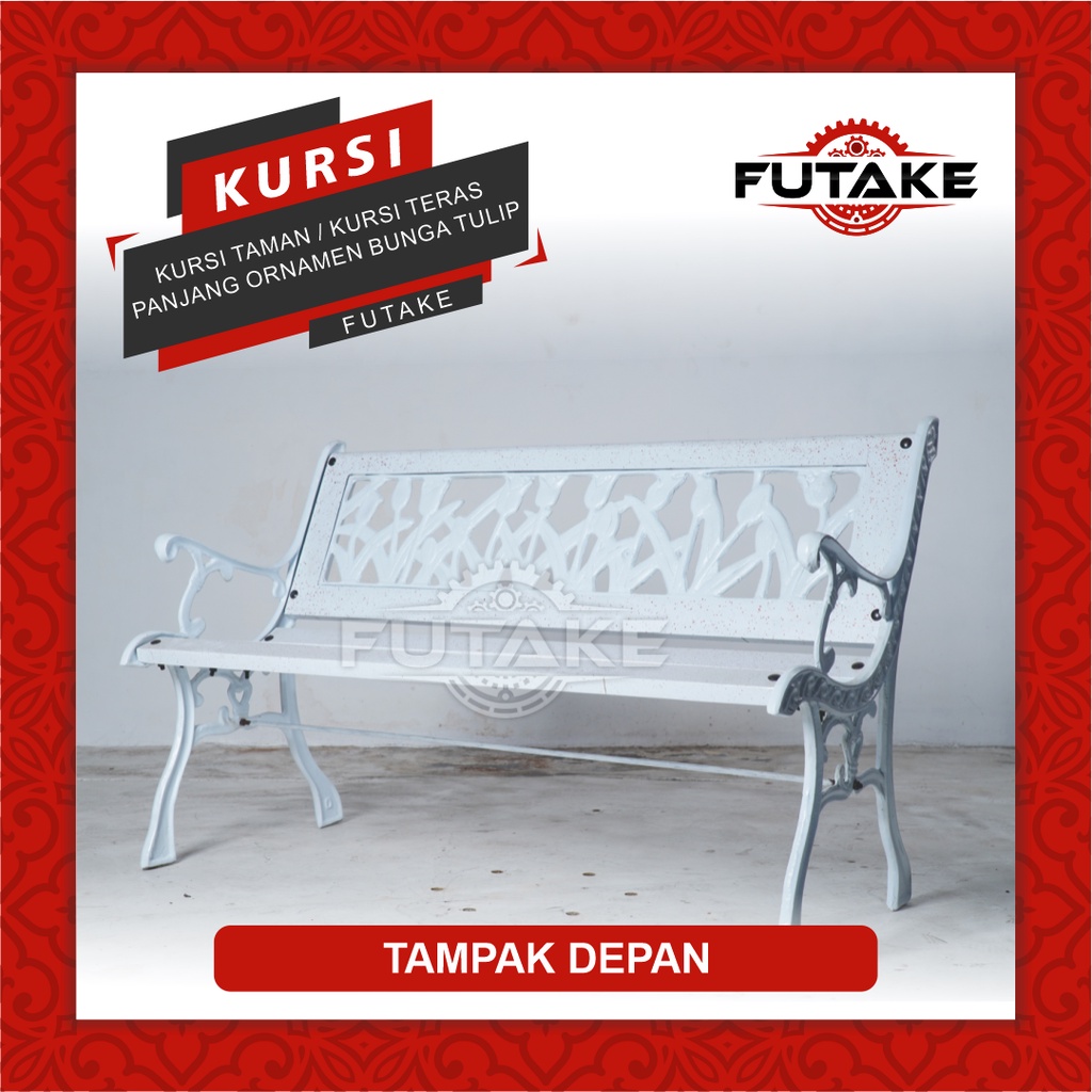FUTAKE - Kursi Taman Kursi Teras Single Panjang Ornamen Bunga Tulip Putih EPL