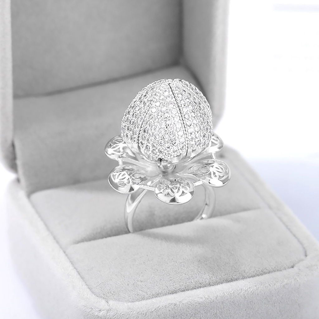 Hu Hu Hu Hu Hu Alat Bantu Pasang Kacamata♡ Cincin Model Terbuka Desain Bunga Hollow Hias Zircon Untuk Wanita