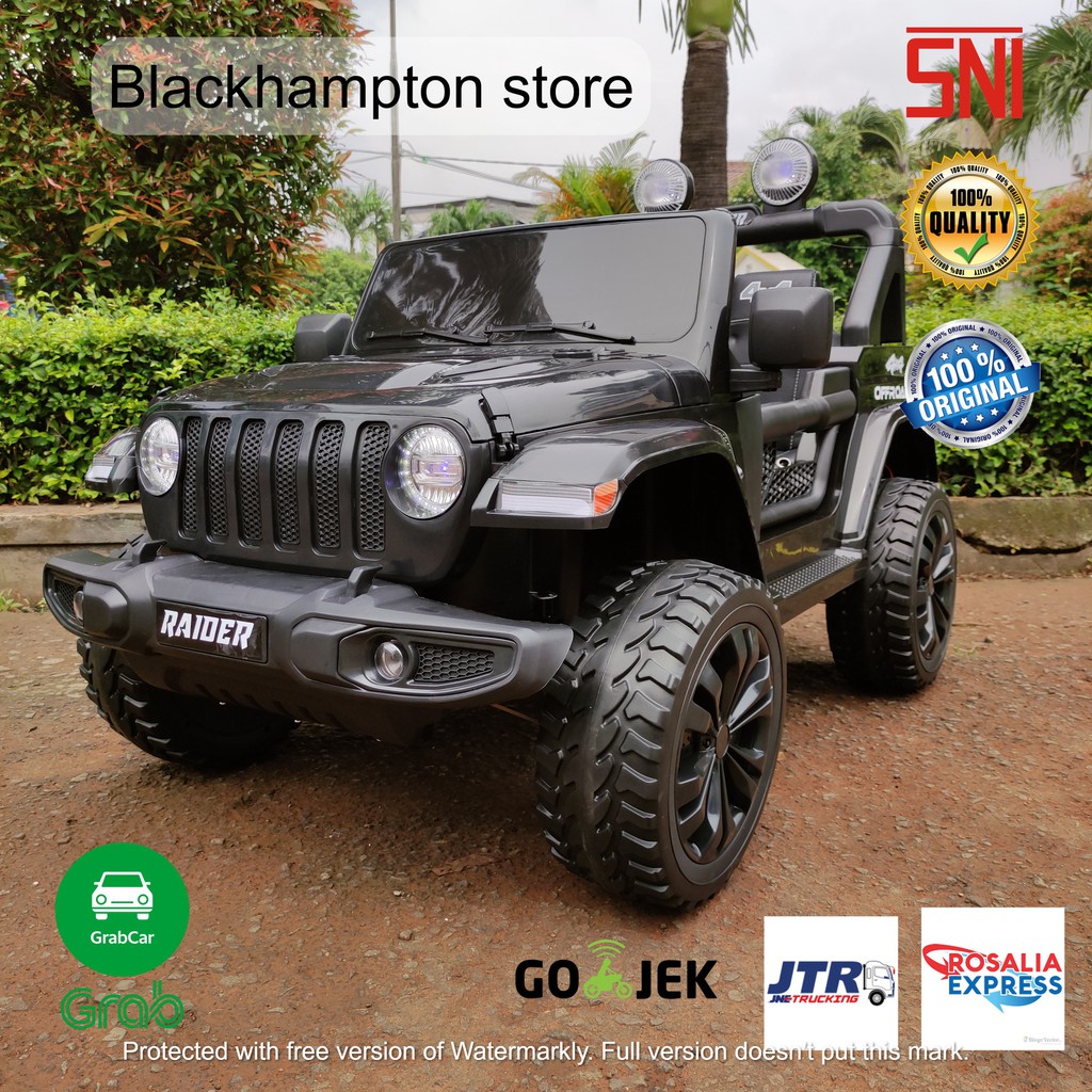 Mainan Anak Mobil Aki Jeep Rubicon Ban Karet 4WD