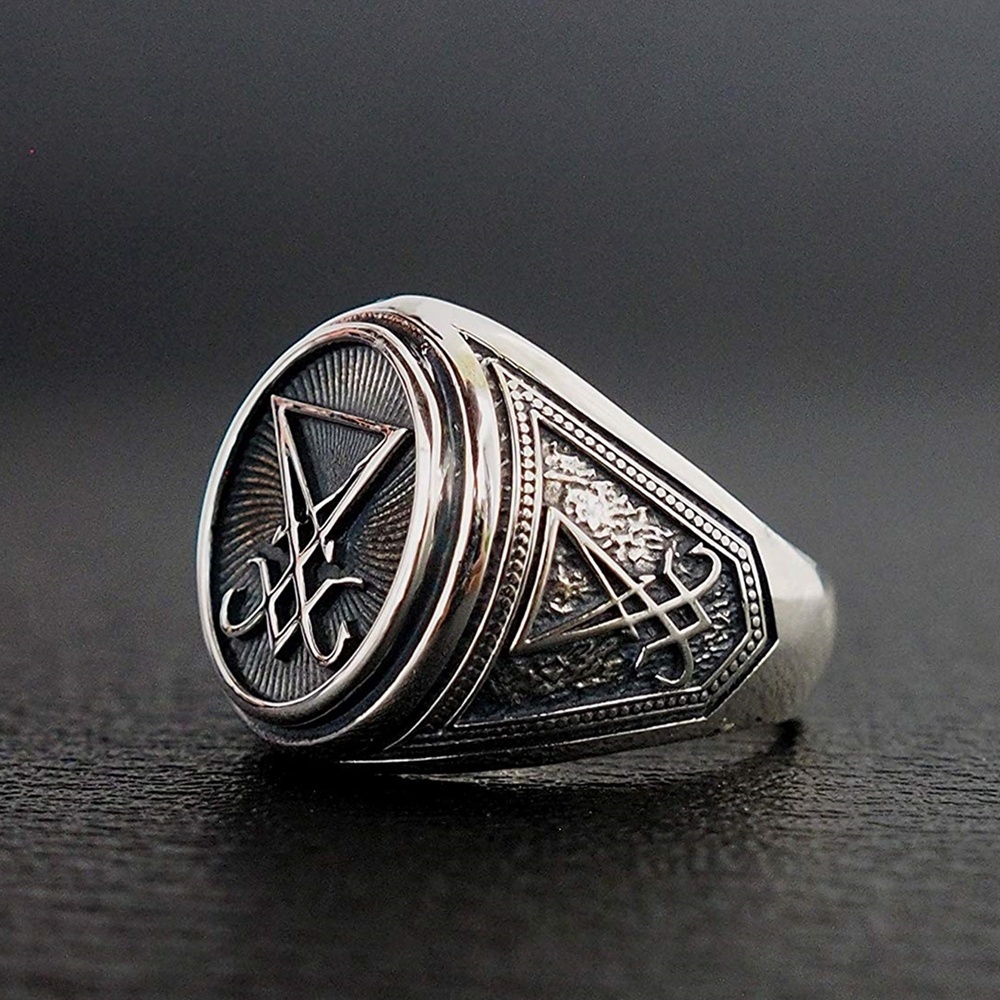 Sigil of Lucifer 316L Stainless Steel Signet Ring Seal of Satan Biker Rings Gothic Occult Unisex Jewelry Size 7-14