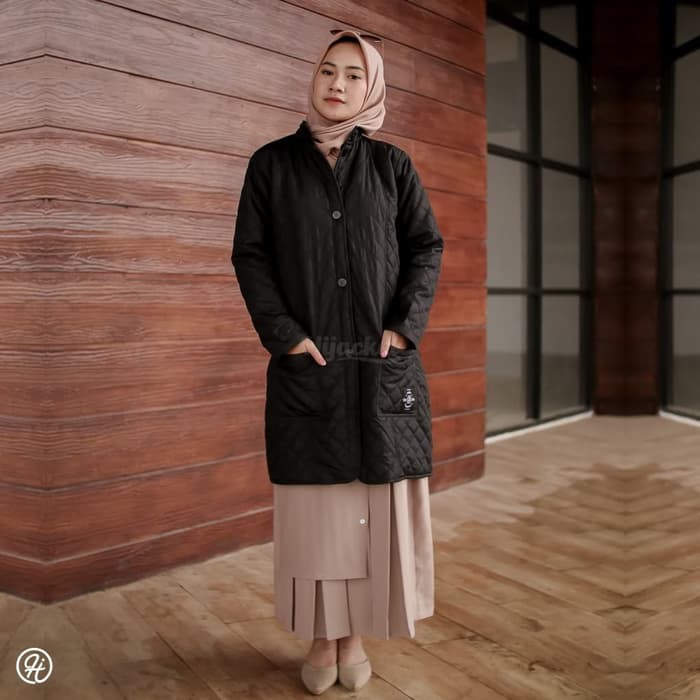 JAKET WANITA MUSLIMAH HIJACKET® BELVA ORIGINAL JAKET HIJABER INDONESIA-BLACK EBONY