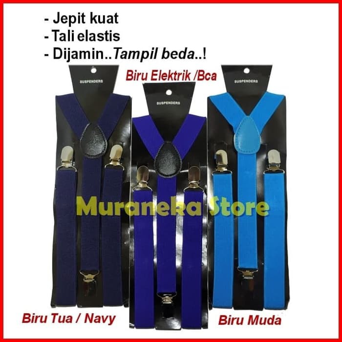 Bretel Suspender Biru Navy bca Dewasa Pria Dasi Kupu Bowtie elektrik Pesta Tali Gesper Kodok Jojon