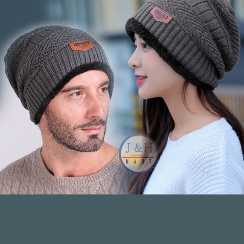 Topi Kupluk Wool Winter Dewasa Pria Wanita Rajut Bulu Wol Tebal Hangat Outdoor