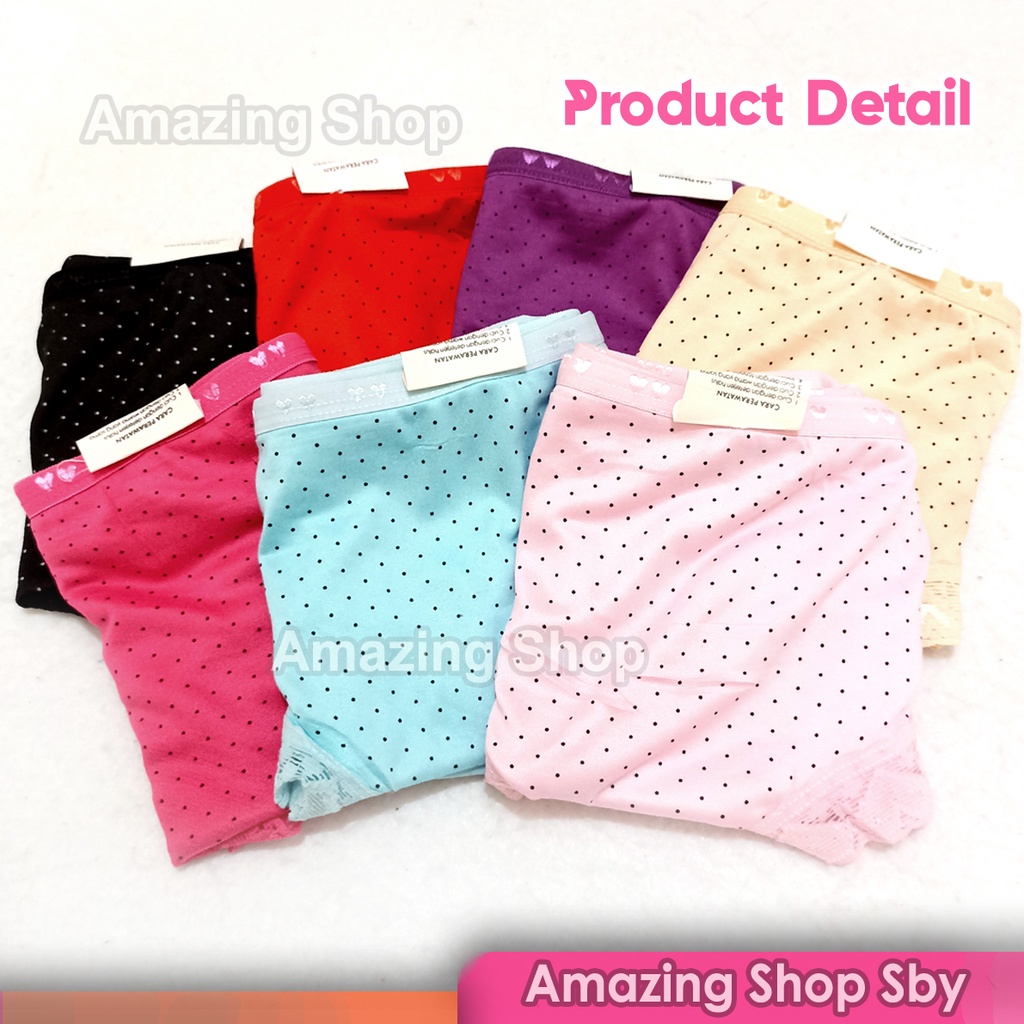 1 Lusin (12 Pcs) CD Celana Dalam Wanita Import Polkadot Renda Murah Amazing Shop