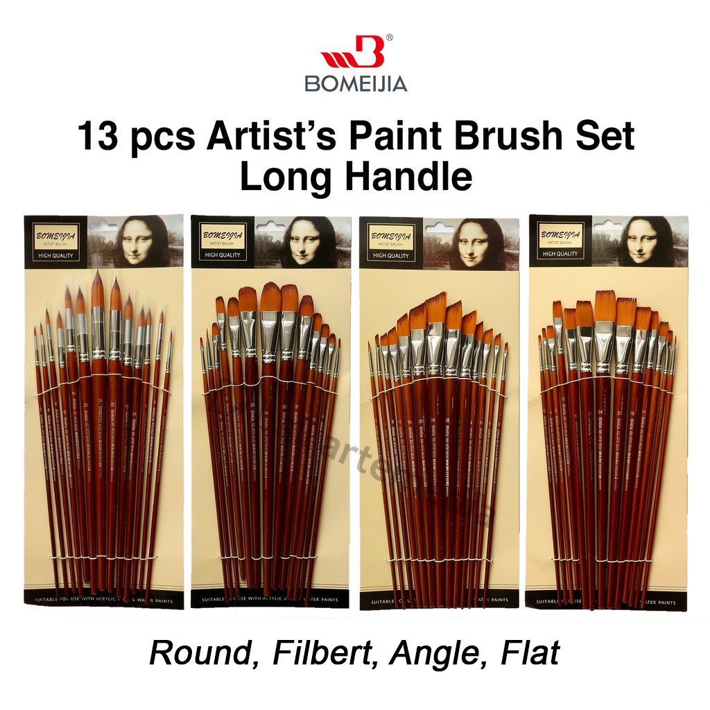 BOMEIJIA Artist Long Handle Brush Round / Filbert / Flat / Angle