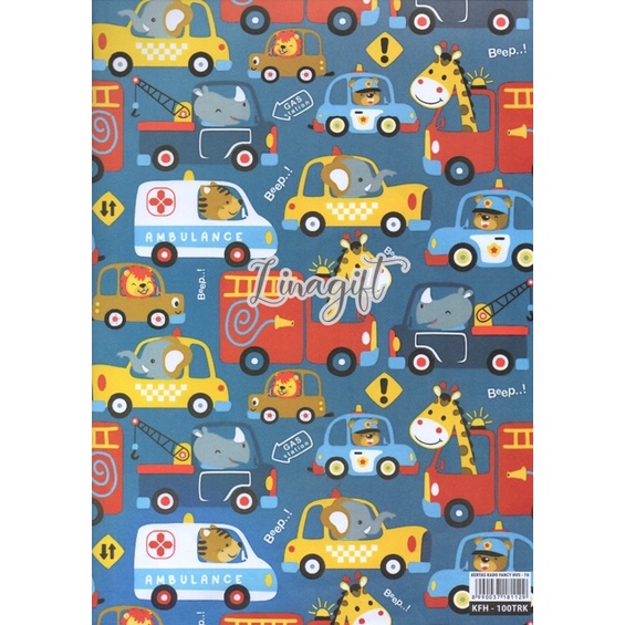 ( 5 Lembar ) KERTAS KADO SQ  DOFF - GIFT WRAPPING PAPER CARS / TRUCK / TRACTOR / RACING CAR / FERARRI