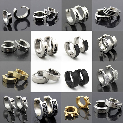 OW@ Men Women Fashion Punk Gothic Stainless Steel Hoop Stud Earrings Jewelry