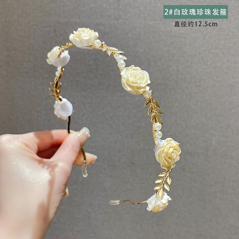 Bando Mutiara Mawar Musim Panas Prancis Retro High-End Jepit Rambut Hiasan Kepala Desain Niche Hairband Tekanan Tinggi-Otak Top