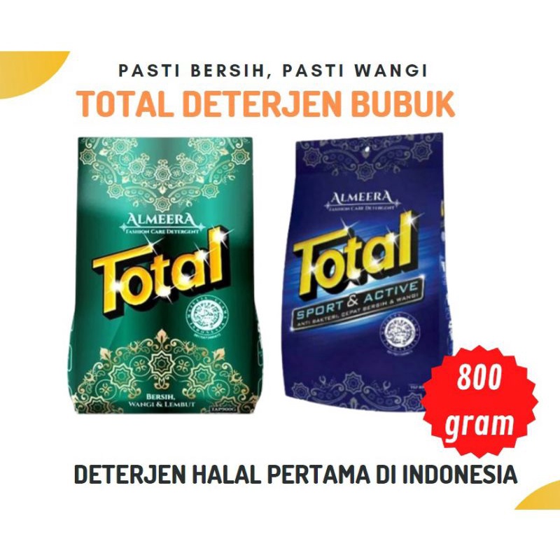 Detergent Total Almeera powder detergent Almeera sport &amp; active 800g Halal bersih wangi lembut anti bakteri cepat'bersih dan wangi deterjen bubuk halal