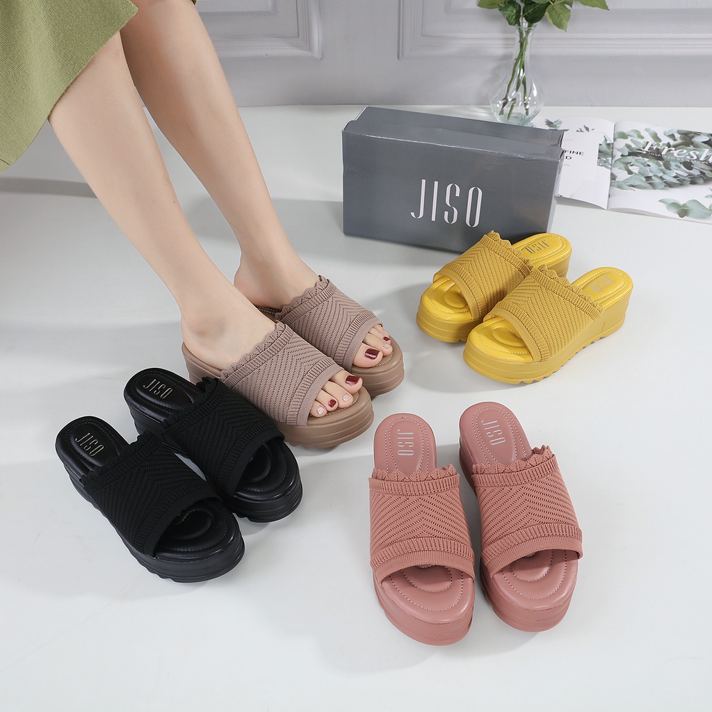 JISO RYONA TITAN Sandal Wedges Wanita Rajut 6cm Import