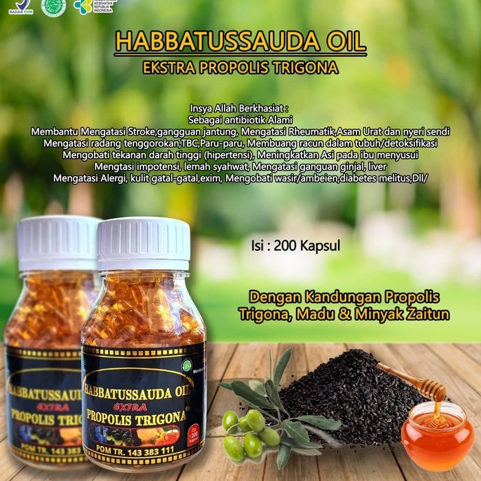 Habatusauda Oil Extra Propolis Trigona Jinten Hitam Isi 200 kapsul POM TR