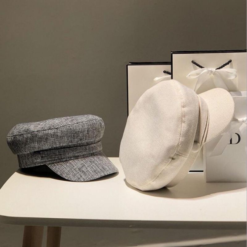 Topi Baret Beret Oktagonal Bahan Katun Gaya Korea Retro untuk Wanita