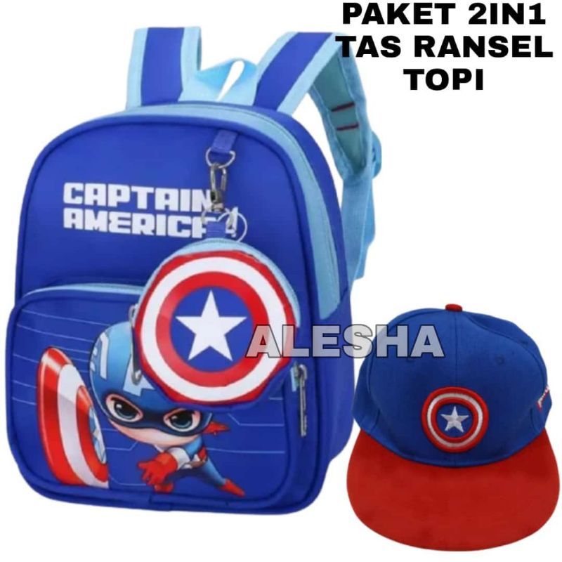 TERBARU TAS RANSEL SEKOLAH ANAK LAKI LAKI KARAKTER CAPTEN AMERIKA SPIDERMAN BATMAN/ MURAH LEBAY/GRATIS TOPI