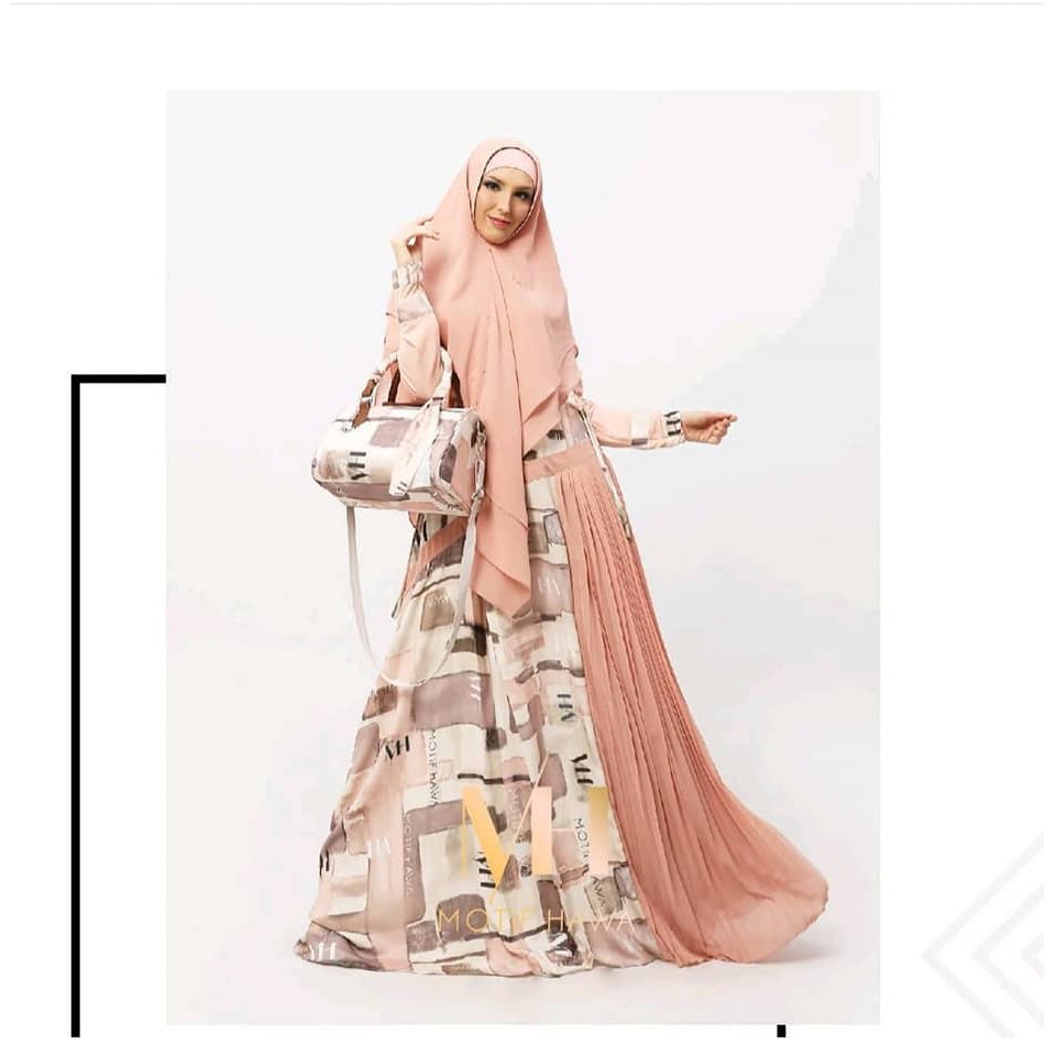 GAMIS SYAR'I MOTIF HAWA FALISHA PEACH ORIGINAL TRENDY KEKINIAN DRESS MUSLIMAH MODERN TERBARU ELEGANT