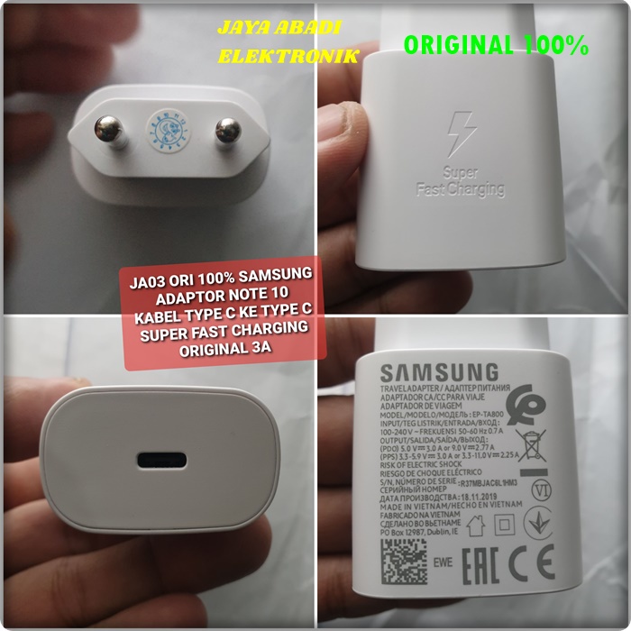 J03 SAMSUNG ORIGINAL 3A 25 WATT ADAPTOR CHARGER KABEL DATA USB TYPE C TIPE C FAST CHARGING FLASH CAS CASAN NOTE J03  samsung ori 100% 3A 25 watt w adaptor charger kabel data cable usb tipe c type super fast charging flash charger cas casan hp handphone an