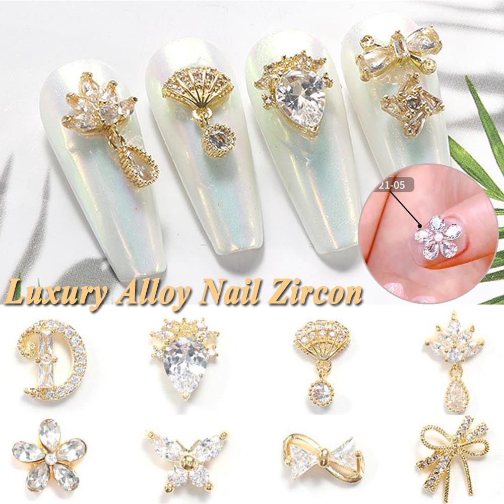 AUGUSTINA Agustina Kuku Zirkon Emas Bunga Kupu-Kupu Manicure Metal Bow Nail Jewelry