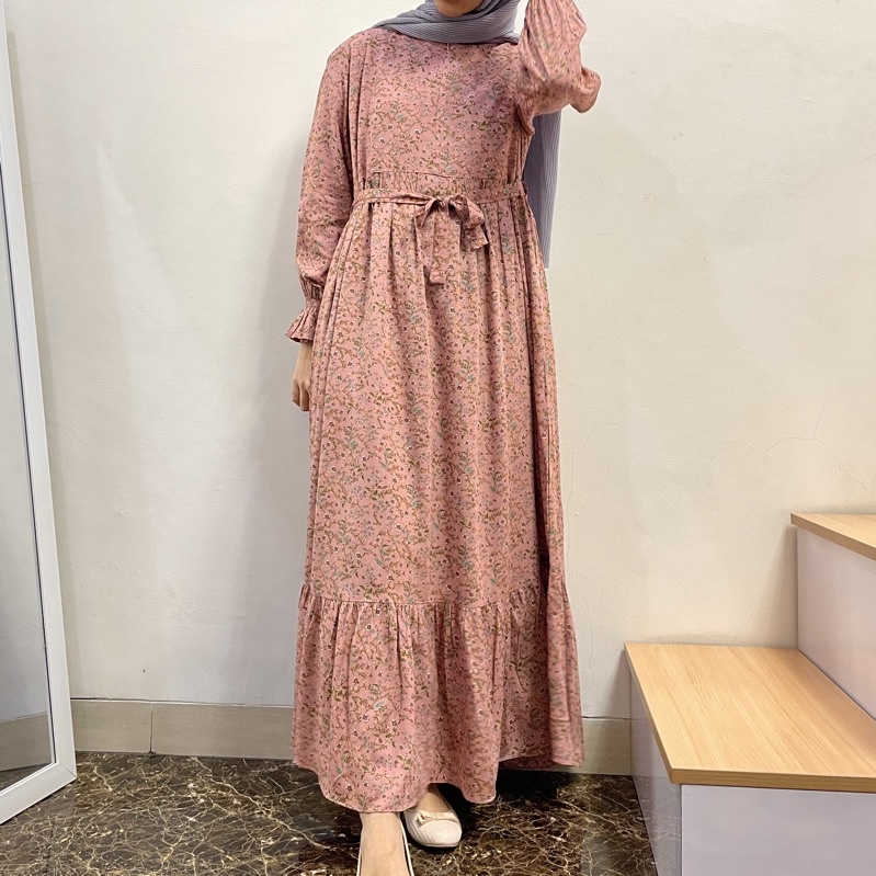 [SIZE STANDAR VOL 1] Floral dress maxi dress panjang gaun casual bunga wanita-Dusty
