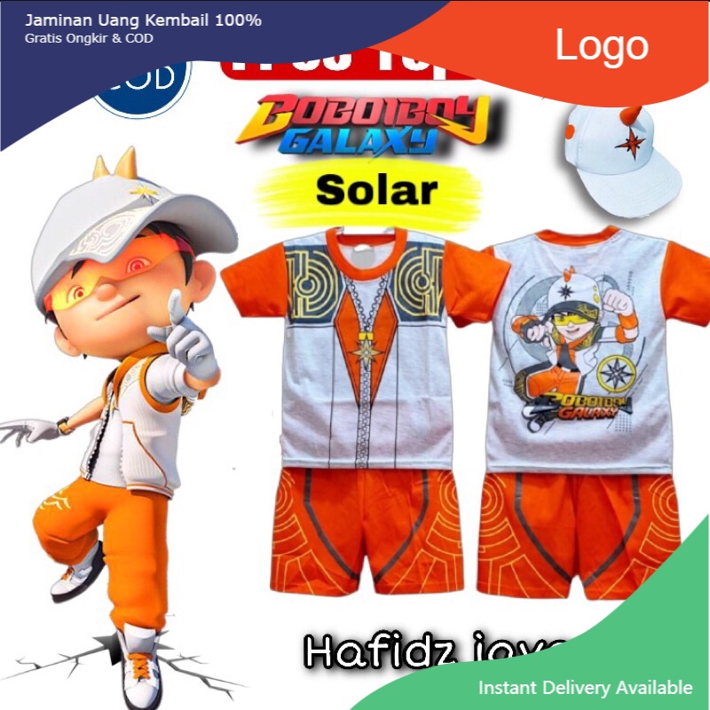 TERBARU... SETELAN ANAK LAKI-LAKI BOBOIBOY SOLAR PUTIH FREE TOPI / BAJU BOBOBOY ANAK TERLARIS / BOBO