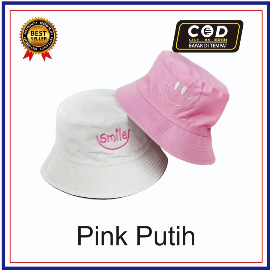 Topi Bucket Bolak Balik Smile// Best Quality Bordir// Bisa(COD) Bayar Ditempat.