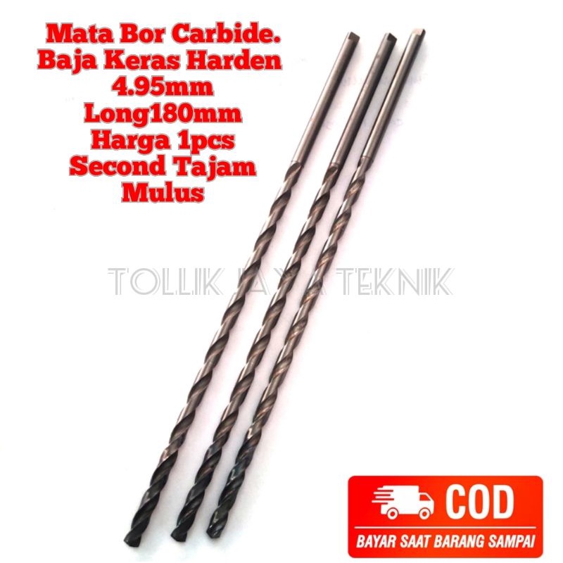 Mata Bor Besi Carbide. Baja Keras Harden Diameter 4.95mm Long180mm. Second Tajam Mulus