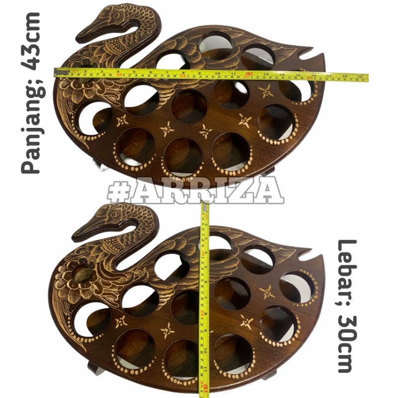 TEMPAT AQUA GELAS KAYU JATI MODEL ANGSA